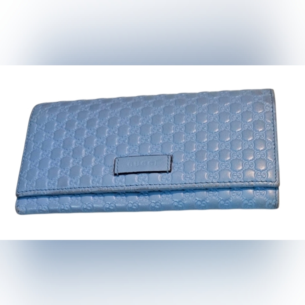 Gucci Continental Blue Wallet GG Microguccissima Buttery Soft Leather EUC